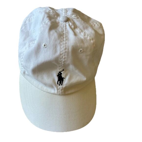 Vintage 90s Polo Ralph Lauren Hat WHITE Blue Pony Logo Leather Strap Preppy READ - Picture 10 of 14
